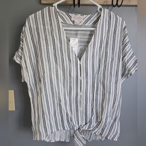 Vixbe Striped Button-Front Tie Hem Blouse, Size Small